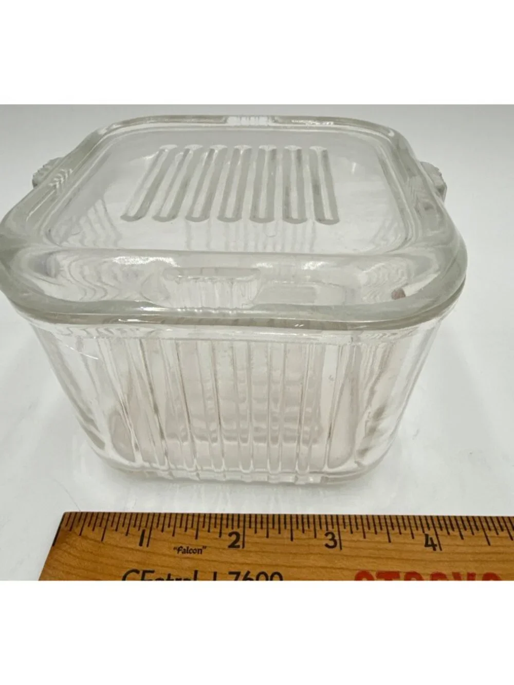 Vintage Clear Glass Refrigerator Ribbed Design Dish With Lid No Chips/Cracks
